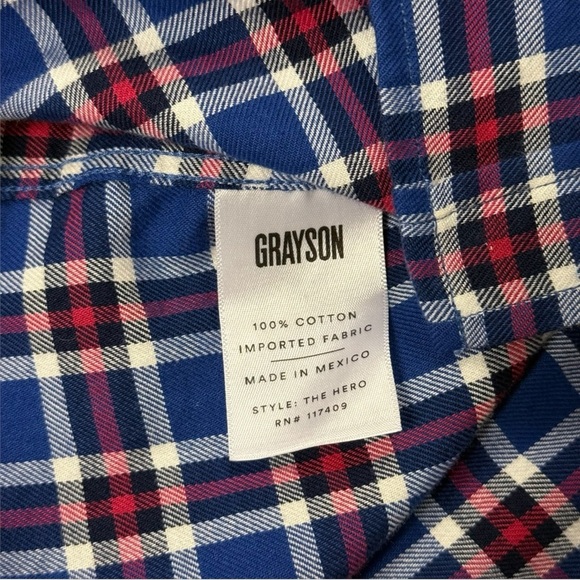 Grayson Shirt Blue Red Hero Plaid Feathered Cotton Flannel Button Down Size - Picture 10 of 14